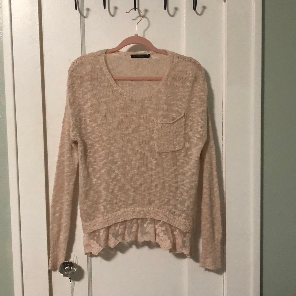 Sheer Blush Sweater w/ Lace Trim Size Large